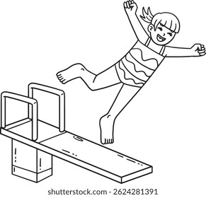 Swimming Girl Jumping from a Diving Board Isolated
