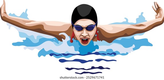 Ilustración vectorial del deporte acuático de la muchacha de la natación