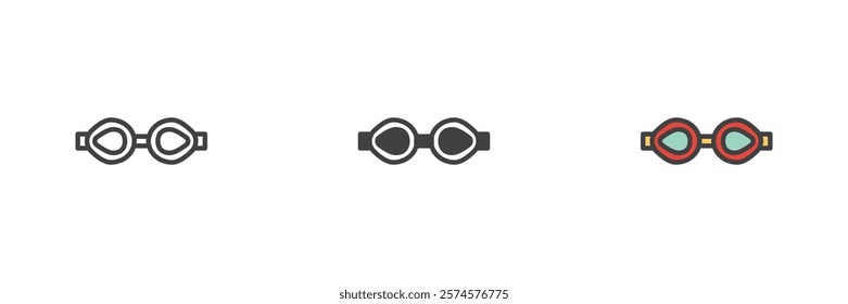 Swimming glasses different style icon set. Line, glyph and filled outline colorful version, outline and filled vector sign. Symbol, logo illustration. Vector graphics