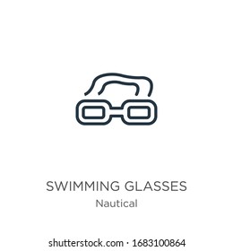 Swimming glasses icon. Thin linear swimming glasses outline icon isolated on white background from nautical collection. Line vector sign, symbol for web and mobile