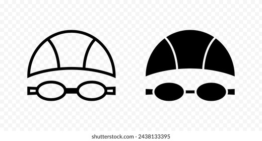 Swimming goggles and cap icon set isolated on transparent background