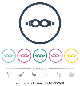 Swimming goggles flat color icons in round outlines. 6 bonus icons included.