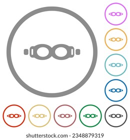 Swimming goggles flat color icons in round outlines on white background