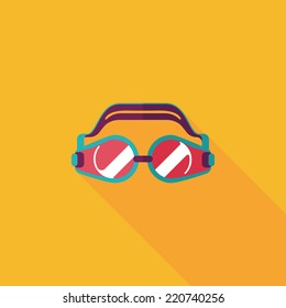 Swimming Goggles Flat Icon With Long Shadow,eps10