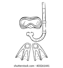 Swimming Goggles With Flipper Using Sketchy or Line Art Style
