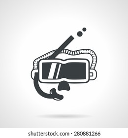 Swimming goggles and snorkel for diving and snorkeling. Flat black contour vector icon on white background.