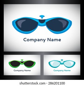 Swimming goggles or training goggles with swimmer. Logo template, symbol, icon, emblem. Vector set