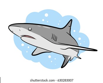 Swimming Grey Shark Vector Cartoon, a hand drawn vector Cartoon Illustration of a grey shark