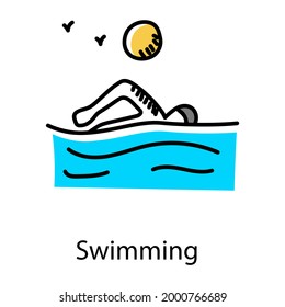 Swimming hand drawn icon, editable vector 