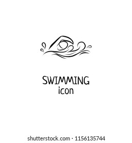 Swimming hand drawn outline icon for sport event or marathon or competition or triathlon team or club materials, check list, invitation, poster, banner, logo. Swim icon, sport tattoo, water splashes