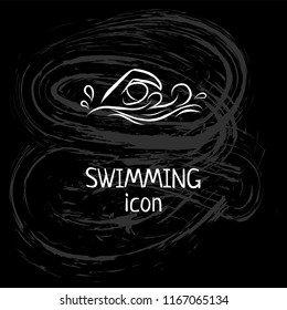 Swimming hand drawn outline icons set for sport event or marathon or swimmer competition or triathlon team or club materials, check list, invitation, poster, banner, logo. Swimming icon and lettering