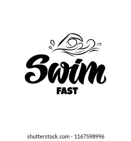 Swimming hand drawn outline icons set for sport event or marathon or swimmer competition or triathlon team or club materials, check list, invitation, poster, banner, logo. Swimming icon and lettering