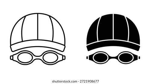 Conjunto de iconos de sombrero y gafas de natación. Símbolo de Vector de sombrero de baño y gafas en estilo negro relleno y delineado.