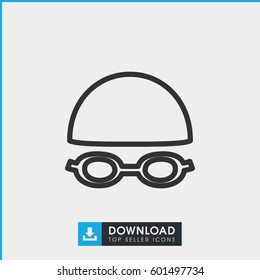 swimming hat and glasses icon. simple outline swimming hat and glasses vector icon. on white background.