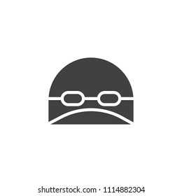 Swimming hat and glasses vector icon. filled flat sign for mobile concept and web design. Goggles and cap simple solid icon. Swim gear symbol, logo illustration. Pixel perfect vector graphics