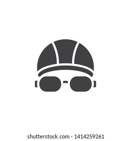 Swimming hat and glasses vector icon. filled flat sign for mobile concept and web design. Goggles and swimming cap glyph icon. Symbol, logo illustration. Vector graphics