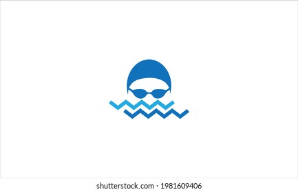 Swimming hat and glasses with water waves line icon or Goggles and swimming cap outline vector  illustration logo design 
