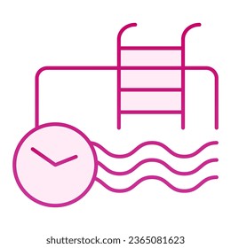 Icono plano de horas de baño. Iconos rosas de la piscina y del reloj en un estilo moderno y plano. Diseño de estilo de gradiente deportivo, diseñado para web y app. Eps 10