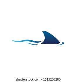 Swimming Hunting Shark with Blue Fin and ripple ocean sea wave illustration logo