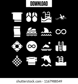 swimming icon. 16 swimming vector set. dolphin, towel, infinity and lifeguard icons for web and design about swimming theme
