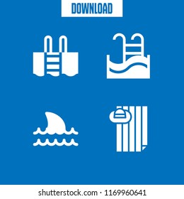 swimming icon. 4 swimming vector set. towel, swimming pool and shark icons for web and design about swimming theme