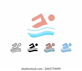 swimming icon.set 5 icon Pool and Sport,line, outline, glyph,filled line,flat color,and blue color.Editable strokes and pixel perfect.Can be used for digital products, prints etc.