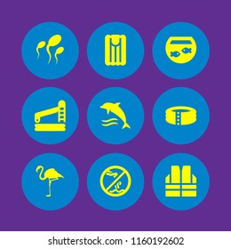 swimming icon. 9 swimming set with sperm, flamingo, pool and life jacket vector icons for web and mobile app