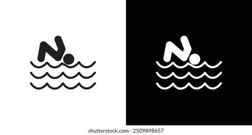 swimming icon Black line art vector logo set