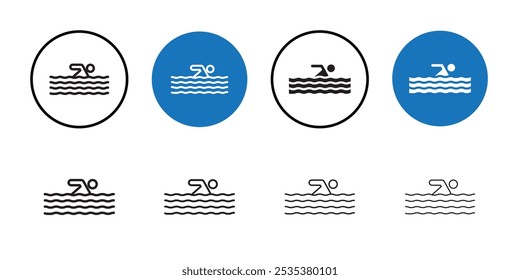Swimming icon Black line art vector logo set