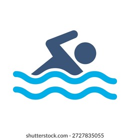 Swimming icon blue flat vector design man water symbol sport pool swim active exercise fitness graphic element sign