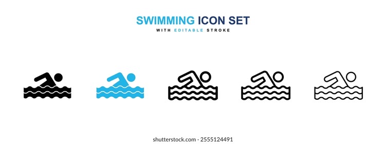 Swimming icon collection in black and blue colors