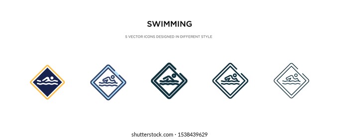 swimming icon in different style vector illustration. two colored and black swimming vector icons designed in filled, outline, line and stroke style can be used for web, mobile, ui