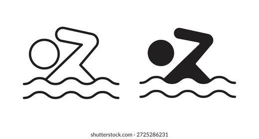 Icono de natación plano y delgado paquete de Vector de carrera. Conjunto de iconos editables