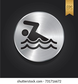 Swimming Icon Graphic Vector Metal Button