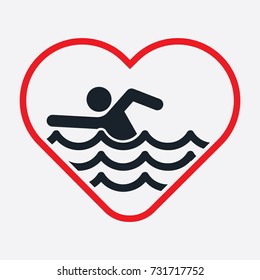 Swimming Icon and Heart Symbol Graphic Vector 