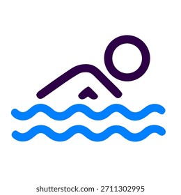 Icono de natación. Una Ilustración vectorial lineal de natación aislada sobre fondo blanco.