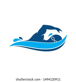swimming icon logo vector illustration design template