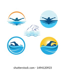 swimming icon logo vector illustration design template