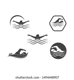 swimming icon logo vector illustration design template