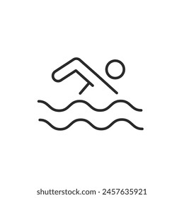 Swimming icon. A minimalist design of a person mid-stroke, representing the sport and activity of swimming. Perfect for use in fitness centers, swim instruction, sporting event. Vector illustration