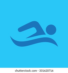 Swimming icon on blue background, vector
