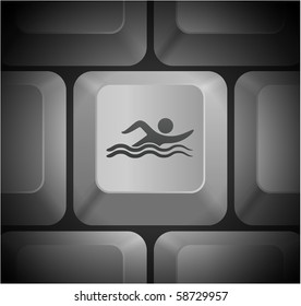 Swimming Icon on Computer Keyboard Original Illustration