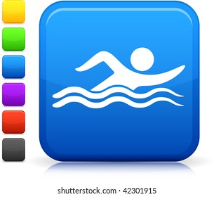 Swimming icon on square internet button Six color options included.