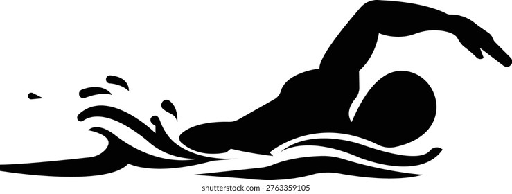 Swimming icon, swimming on water with waves symbol and hands vector icons Silhouettes, design representing swimming signs, prohibition marks and beach or pool safety guidelines. used for web page