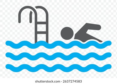 Swimming icon, Person Swimming Icons, logo emblem design vector, Swim Water Information Flat People Pictogram Icon Isolated on transparent Background, for leisure during summer holiday symbol. EPS 10.