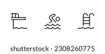Swimming icon pool icon, vector editable stroke outline icon isolated on white background flat vector illustration.	

