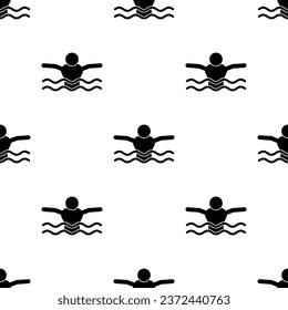 Swimming Icon Seamless Pattern, Survival, Water Sport Leisure Activity Icon Vector Art Illustration