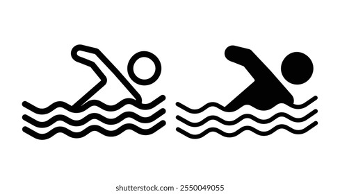 Swimming Icon set in black filled and line.