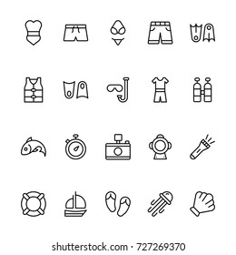 Swimming icon set. Collection of high quality outline summer pictograms in modern flat style. Black pool symbol for web design and mobile app on white background. Diving line logo.