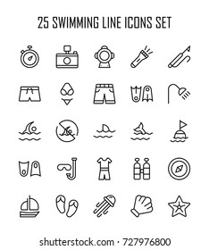 Swimming icon set. Collection of high quality outline summer pictograms in modern flat style. Black pool symbol for web design and mobile app on white background. Diving line logo.